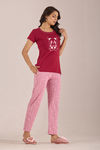 Sweet Moon Knit Cotton Pyjama Set - Darkpink Maroon — thumbnail 4